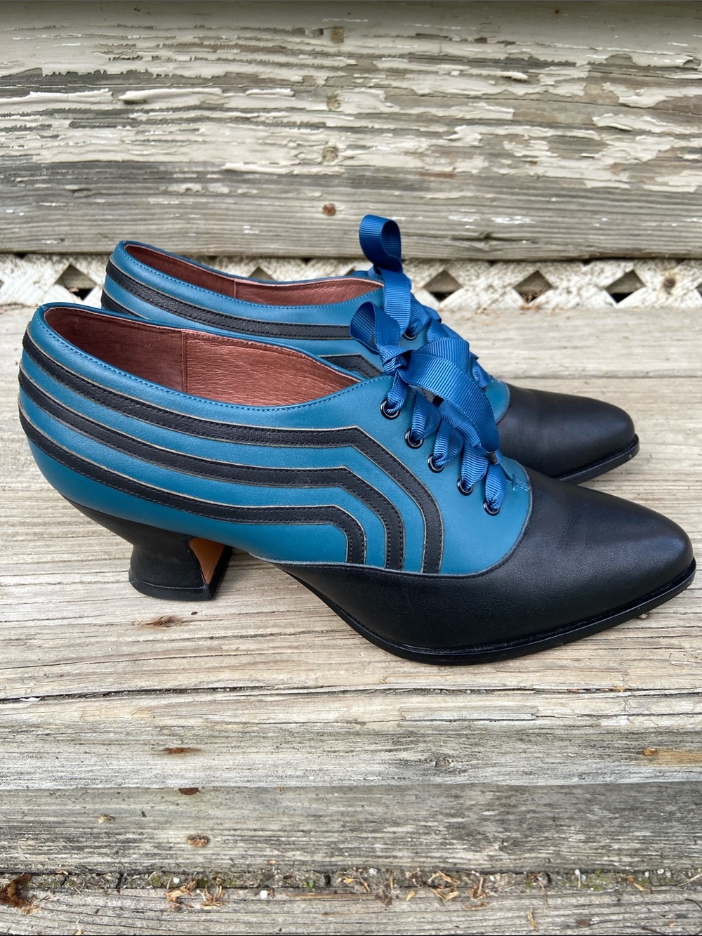 American Duchess Bernadette Blue/Black Edwardian Oxford Shoe Women's Size 9.5 - Picture 2 of 14